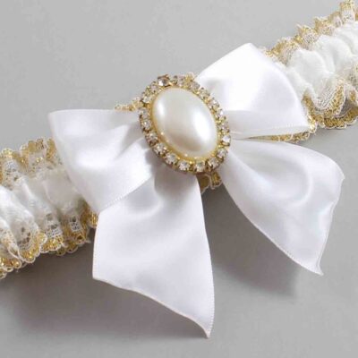 White and Gold Metallic Lace Wedding Garter / White and Gold Wedding Garters / Wedding Garter / Custom Wedding Garter / Bridal Garter / Prom Garter / Linda Joyce Couture / Personalized Garter / Personalized Wedding Garter / Personalized Prom Garter