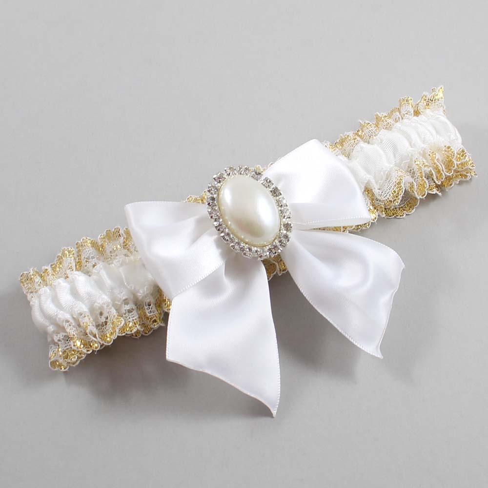 White and Gold Metallic Lace Wedding Garter / White and Gold Wedding Garters / Wedding Garter / Custom Wedding Garter / Bridal Garter / Prom Garter / Linda Joyce Couture / Personalized Garter / Personalized Wedding Garter / Personalized Prom Garter