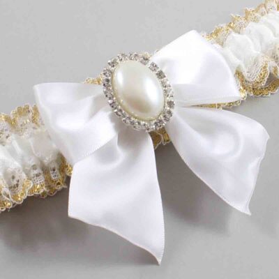 White and Gold Metallic Lace Wedding Garter / White and Gold Wedding Garters / Wedding Garter / Custom Wedding Garter / Bridal Garter / Prom Garter / Linda Joyce Couture / Personalized Garter / Personalized Wedding Garter / Personalized Prom Garter