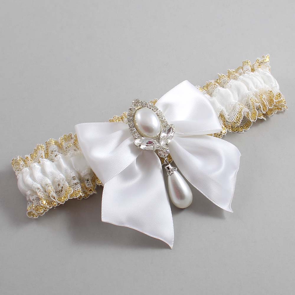 White and Gold Metallic Lace Wedding Garter / White and Gold Wedding Garters / Wedding Garter / Custom Wedding Garter / Bridal Garter / Prom Garter / Linda Joyce Couture / Personalized Garter / Personalized Wedding Garter / Personalized Prom Garter