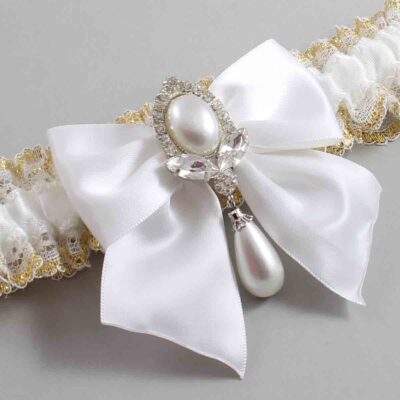 White and Gold Metallic Lace Wedding Garter / White and Gold Wedding Garters / Wedding Garter / Custom Wedding Garter / Bridal Garter / Prom Garter / Linda Joyce Couture / Personalized Garter / Personalized Wedding Garter / Personalized Prom Garter