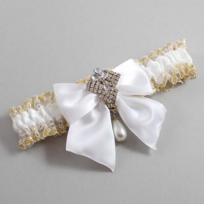 White and Gold Metallic Lace Wedding Garter / White and Gold Wedding Garters / Wedding Garter / Custom Wedding Garter / Bridal Garter / Prom Garter / Linda Joyce Couture / Personalized Garter / Personalized Wedding Garter / Personalized Prom Garter