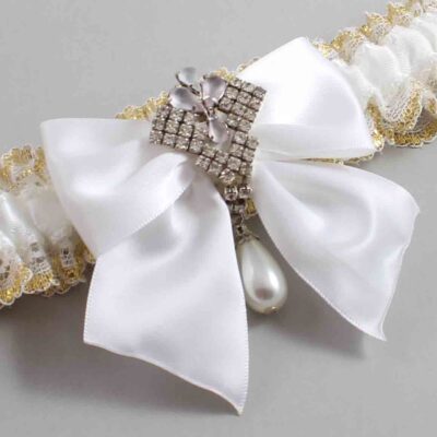White and Gold Metallic Lace Wedding Garter / White and Gold Wedding Garters / Wedding Garter / Custom Wedding Garter / Bridal Garter / Prom Garter / Linda Joyce Couture / Personalized Garter / Personalized Wedding Garter / Personalized Prom Garter