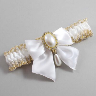 White and Gold Metallic Lace Wedding Garter / White and Gold Wedding Garters / Wedding Garter / Custom Wedding Garter / Bridal Garter / Prom Garter / Linda Joyce Couture / Personalized Garter / Personalized Wedding Garter / Personalized Prom Garter