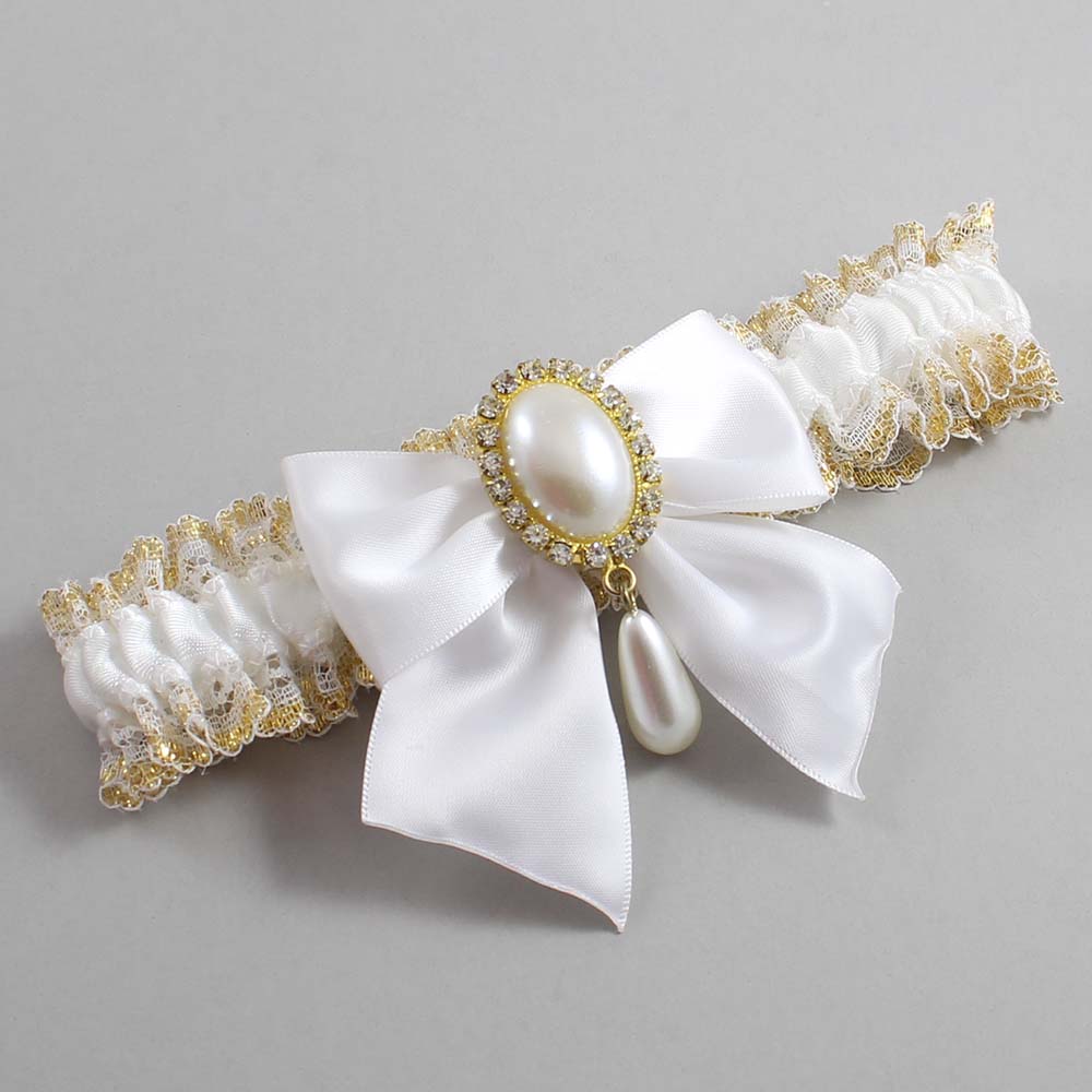 White and Gold Metallic Lace Wedding Garter / White and Gold Wedding Garters / Wedding Garter / Custom Wedding Garter / Bridal Garter / Prom Garter / Linda Joyce Couture / Personalized Garter / Personalized Wedding Garter / Personalized Prom Garter