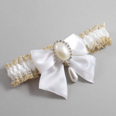 White and Gold Metallic Lace Wedding Garter / White and Gold Wedding Garters / Wedding Garter / Custom Wedding Garter / Bridal Garter / Prom Garter / Linda Joyce Couture / Personalized Garter / Personalized Wedding Garter / Personalized Prom Garter