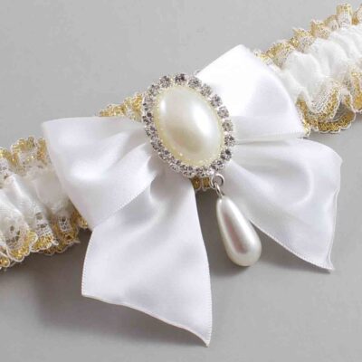 White and Gold Metallic Lace Wedding Garter / White and Gold Wedding Garters / Wedding Garter / Custom Wedding Garter / Bridal Garter / Prom Garter / Linda Joyce Couture / Personalized Garter / Personalized Wedding Garter / Personalized Prom Garter