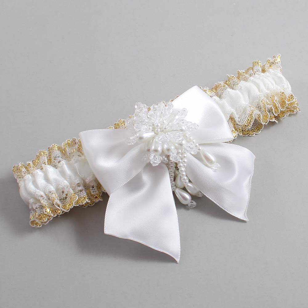 White and Gold Metallic Lace Wedding Garter / White and Gold Wedding Garters / Wedding Garter / Custom Wedding Garter / Bridal Garter / Prom Garter / Linda Joyce Couture / Personalized Garter / Personalized Wedding Garter / Personalized Prom Garter