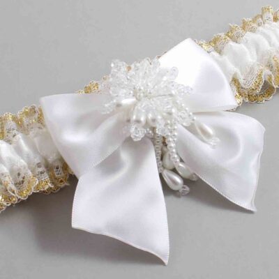 White and Gold Metallic Lace Wedding Garter / White and Gold Wedding Garters / Wedding Garter / Custom Wedding Garter / Bridal Garter / Prom Garter / Linda Joyce Couture / Personalized Garter / Personalized Wedding Garter / Personalized Prom Garter