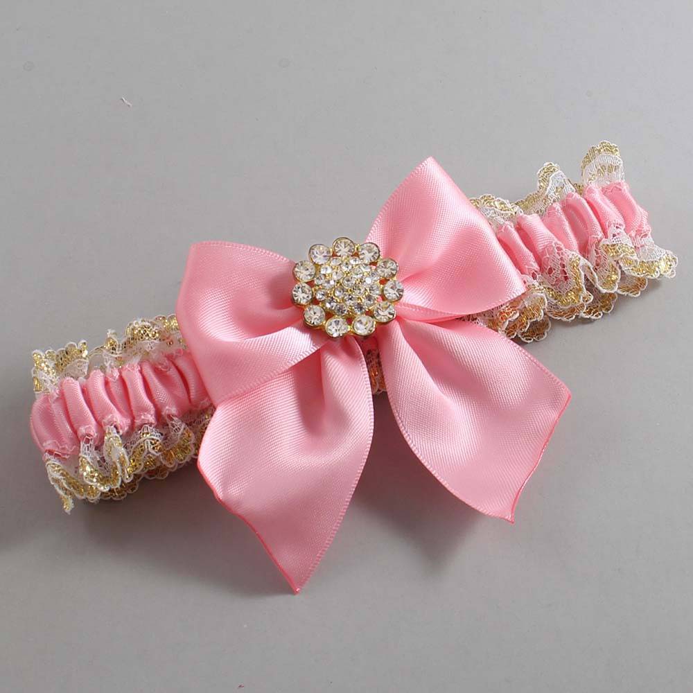 Pink and White-Gold Lace Wedding Garter / Pink and Gold Wedding Garters / Wedding Garter / Custom Wedding Garter / Bridal Garter / Prom Garter / Linda Joyce Couture / Personalized Garter / Personalized Wedding Garter / Personalized Prom Garter