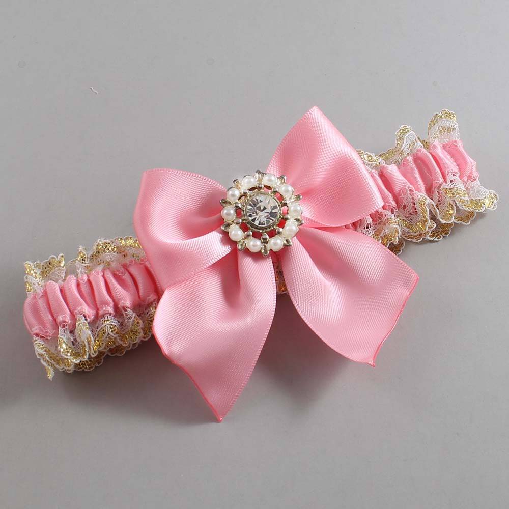 Pink and White-Gold Lace Wedding Garter / Pink and Gold Wedding Garters / Wedding Garter / Custom Wedding Garter / Bridal Garter / Prom Garter / Linda Joyce Couture / Personalized Garter / Personalized Wedding Garter / Personalized Prom Garter