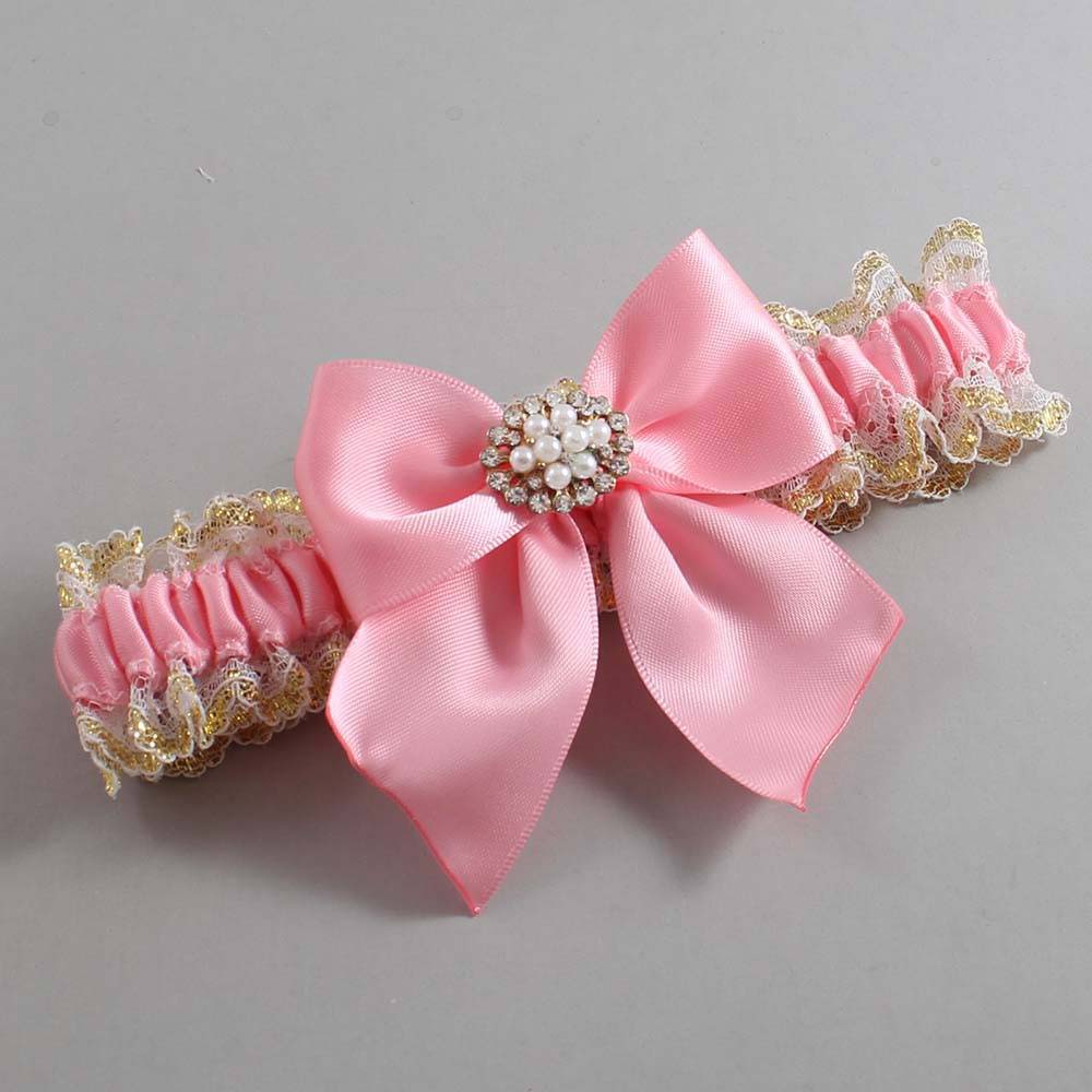 Pink and White-Gold Lace Wedding Garter / Pink and Gold Wedding Garters / Wedding Garter / Custom Wedding Garter / Bridal Garter / Prom Garter / Linda Joyce Couture / Personalized Garter / Personalized Wedding Garter / Personalized Prom Garter