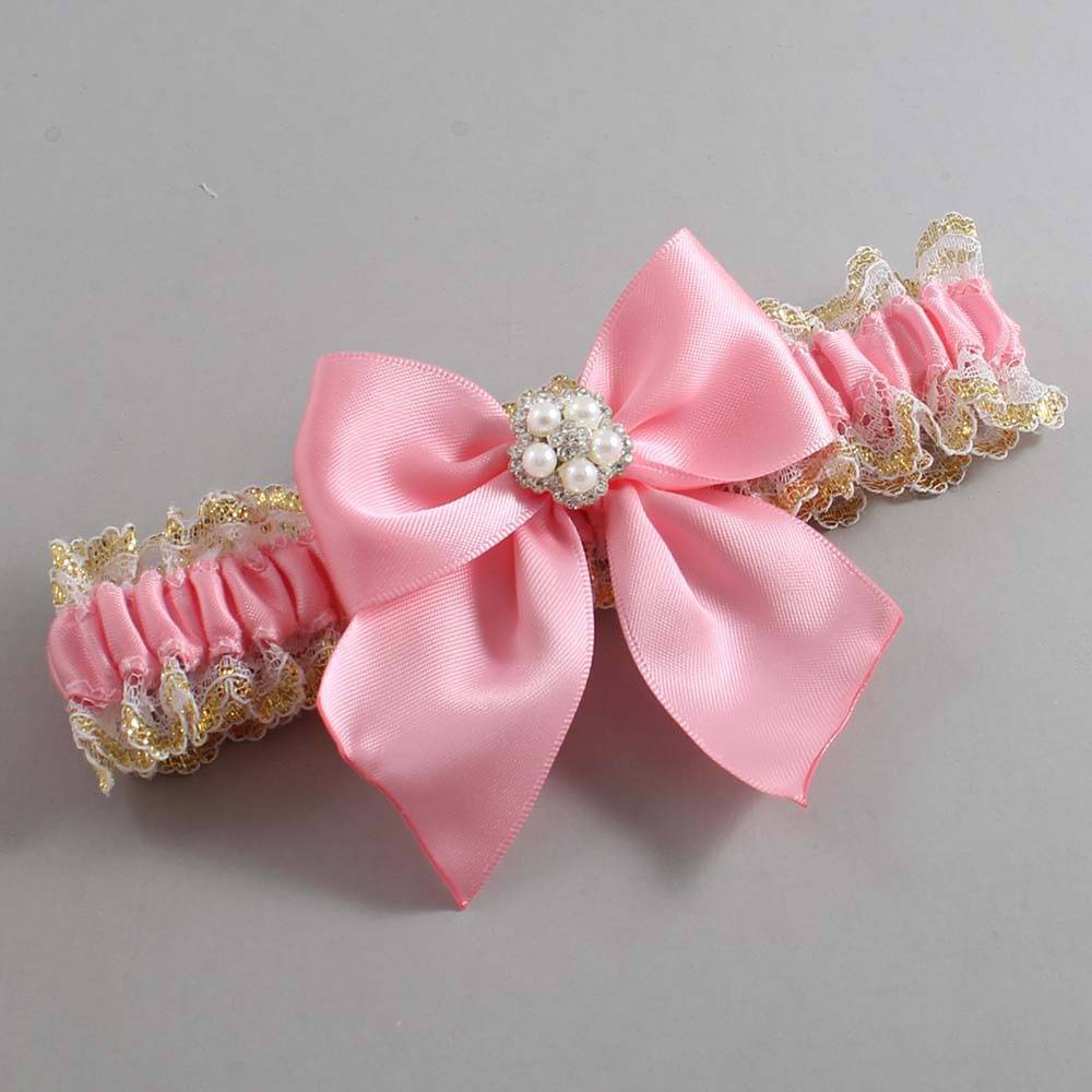 Pink and White-Gold Lace Wedding Garter / Pink and Gold Wedding Garters / Wedding Garter / Custom Wedding Garter / Bridal Garter / Prom Garter / Linda Joyce Couture / Personalized Garter / Personalized Wedding Garter / Personalized Prom Garter