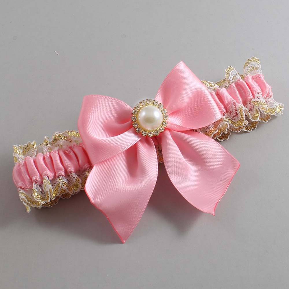 Pink and White-Gold Lace Wedding Garter / Pink and Gold Wedding Garters / Wedding Garter / Custom Wedding Garter / Bridal Garter / Prom Garter / Linda Joyce Couture / Personalized Garter / Personalized Wedding Garter / Personalized Prom Garter