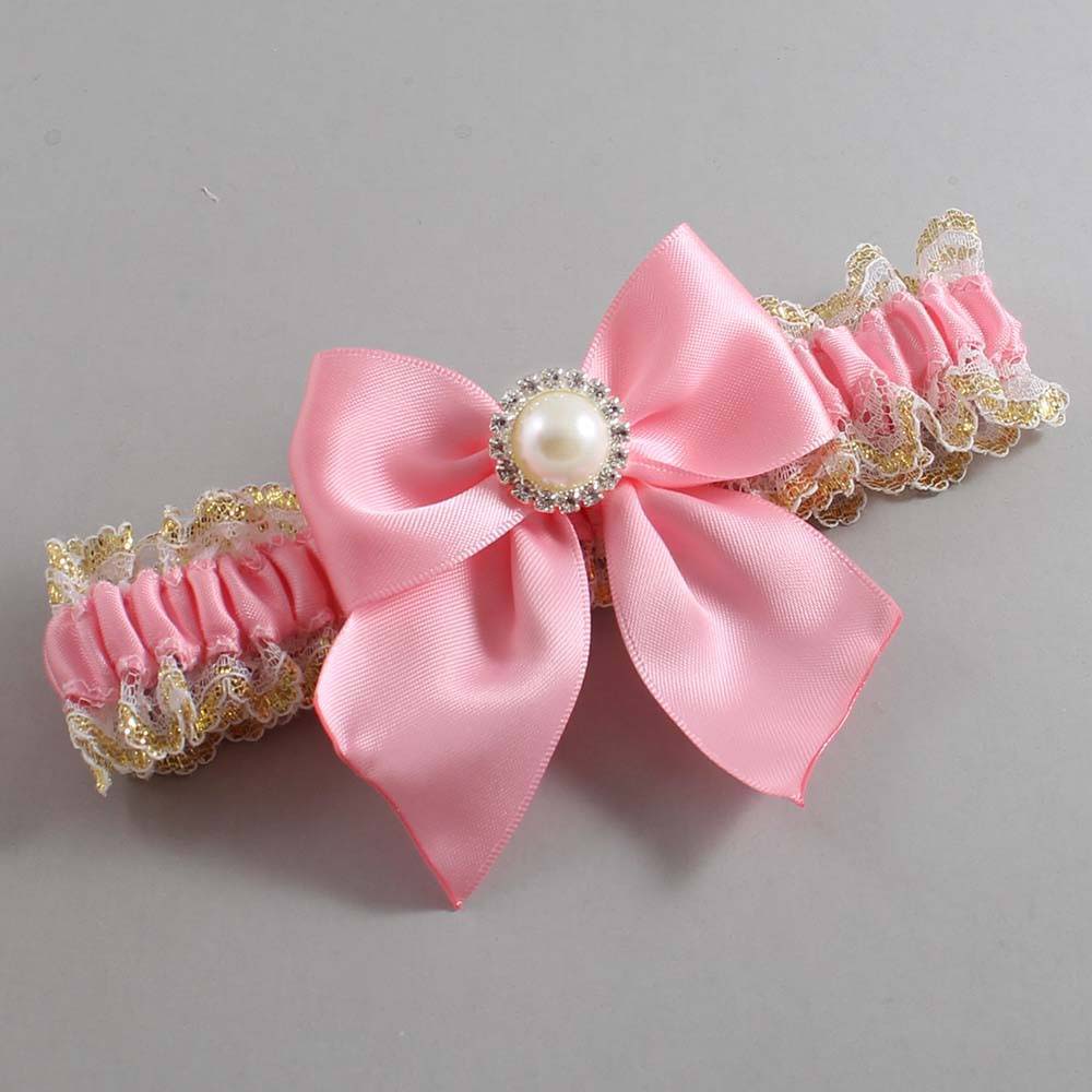 Pink and White-Gold Lace Wedding Garter / Pink and Gold Wedding Garters / Wedding Garter / Custom Wedding Garter / Bridal Garter / Prom Garter / Linda Joyce Couture / Personalized Garter / Personalized Wedding Garter / Personalized Prom Garter