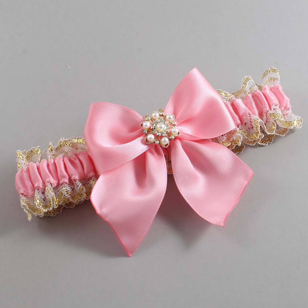 Pink and White-Gold Lace Wedding Garter / Pink and Gold Wedding Garters / Wedding Garter / Custom Wedding Garter / Bridal Garter / Prom Garter / Linda Joyce Couture / Personalized Garter / Personalized Wedding Garter / Personalized Prom Garter