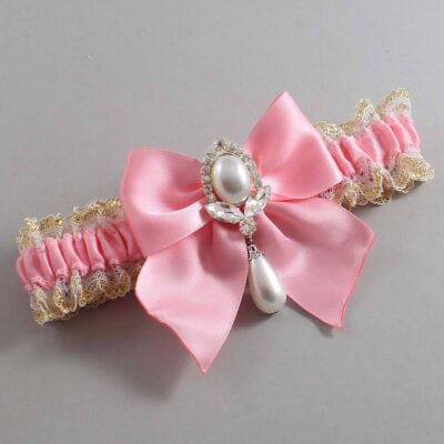 Pink and White-Gold Lace Wedding Garter / Pink and Gold Wedding Garters / Wedding Garter / Custom Wedding Garter / Bridal Garter / Prom Garter / Linda Joyce Couture / Personalized Garter / Personalized Wedding Garter / Personalized Prom Garter