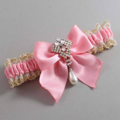 Pink and White-Gold Lace Wedding Garter / Pink and Gold Wedding Garters / Wedding Garter / Custom Wedding Garter / Bridal Garter / Prom Garter / Linda Joyce Couture / Personalized Garter / Personalized Wedding Garter / Personalized Prom Garter