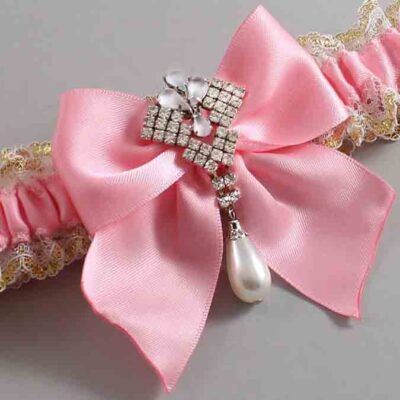 Pink and White-Gold Lace Wedding Garter / Pink and Gold Wedding Garters / Wedding Garter / Custom Wedding Garter / Bridal Garter / Prom Garter / Linda Joyce Couture / Personalized Garter / Personalized Wedding Garter / Personalized Prom Garter