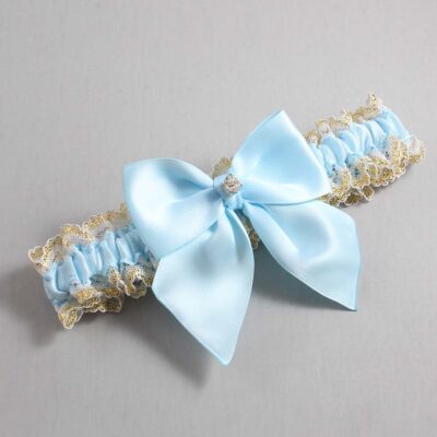Alice Blue  White-Gold Lace Wedding Garter / Blue and White Wedding Garters / Wedding Garter / Custom Wedding Garter / Bridal Garter / Prom Garter / Linda Joyce Couture / Personalized Garter / Personalized Wedding Garter / Personalized Prom Garter