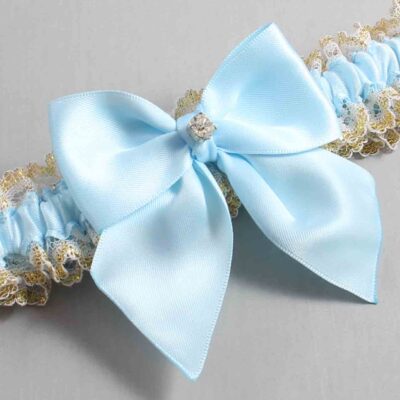 Alice Blue  White-Gold Lace Wedding Garter / Blue and White Wedding Garters / Wedding Garter / Custom Wedding Garter / Bridal Garter / Prom Garter / Linda Joyce Couture / Personalized Garter / Personalized Wedding Garter / Personalized Prom Garter
