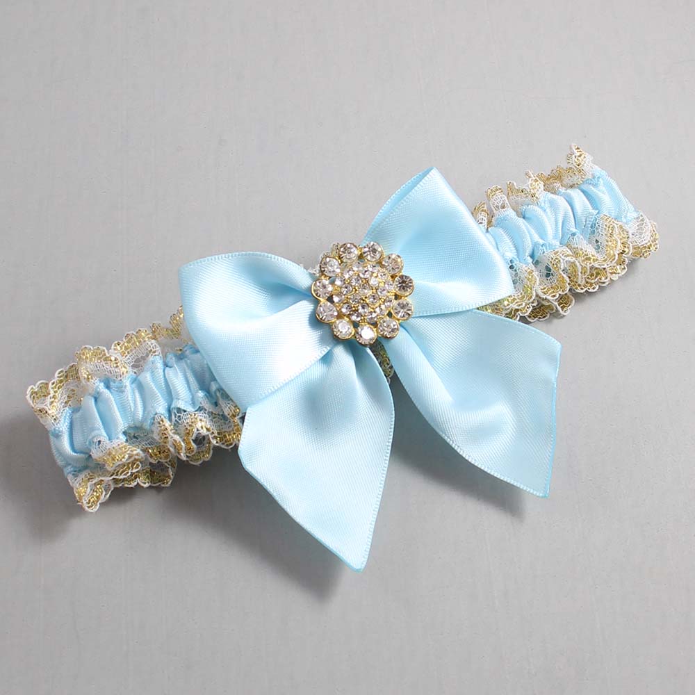 Alice Blue White-Gold Lace Wedding Garter / Blue and White Wedding Garters / Wedding Garter / Custom Wedding Garter / Bridal Garter / Prom Garter / Linda Joyce Couture / Personalized Garter / Personalized Wedding Garter / Personalized Prom Garter