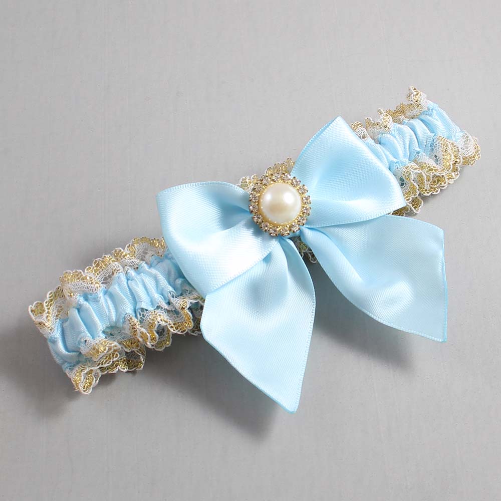 Alice Blue White-Gold Lace Wedding Garter / Blue and White Wedding Garters / Wedding Garter / Custom Wedding Garter / Bridal Garter / Prom Garter / Linda Joyce Couture / Personalized Garter / Personalized Wedding Garter / Personalized Prom Garter