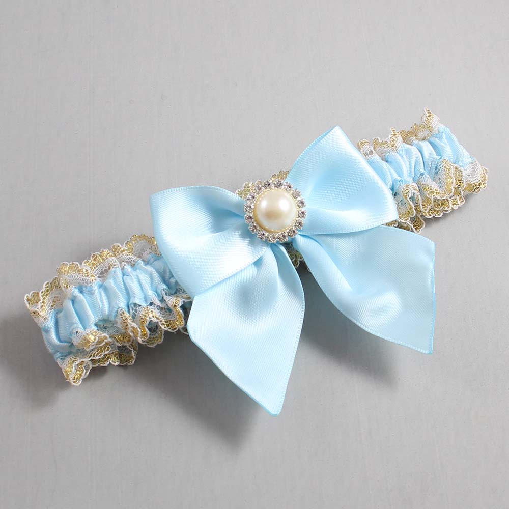 Alice Blue White-Gold Lace Wedding Garter / Blue and White Wedding Garters / Wedding Garter / Custom Wedding Garter / Bridal Garter / Prom Garter / Linda Joyce Couture / Personalized Garter / Personalized Wedding Garter / Personalized Prom Garter