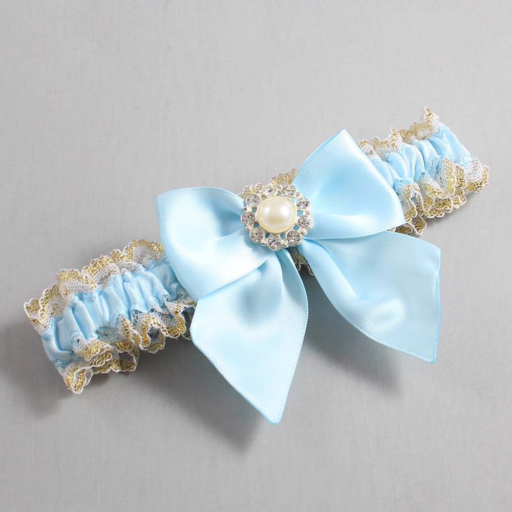Alice Blue White-Gold Lace Wedding Garter / Blue and White Wedding Garters / Wedding Garter / Custom Wedding Garter / Bridal Garter / Prom Garter / Linda Joyce Couture / Personalized Garter / Personalized Wedding Garter / Personalized Prom Garter