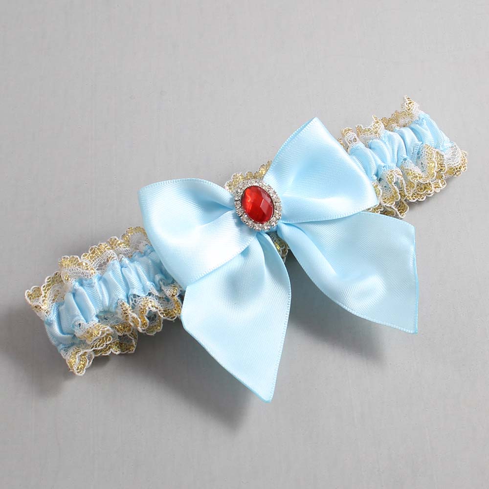 Alice Blue White-Gold Lace Wedding Garter / Blue and White Wedding Garters / Wedding Garter / Custom Wedding Garter / Bridal Garter / Prom Garter / Linda Joyce Couture / Personalized Garter / Personalized Wedding Garter / Personalized Prom Garter