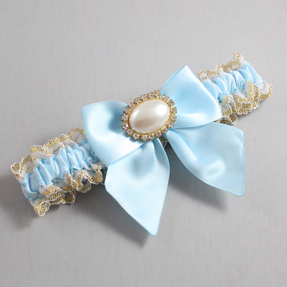 Alice Blue White-Gold Lace Wedding Garter / Blue and White Wedding Garters / Wedding Garter / Custom Wedding Garter / Bridal Garter / Prom Garter / Linda Joyce Couture / Personalized Garter / Personalized Wedding Garter / Personalized Prom Garter