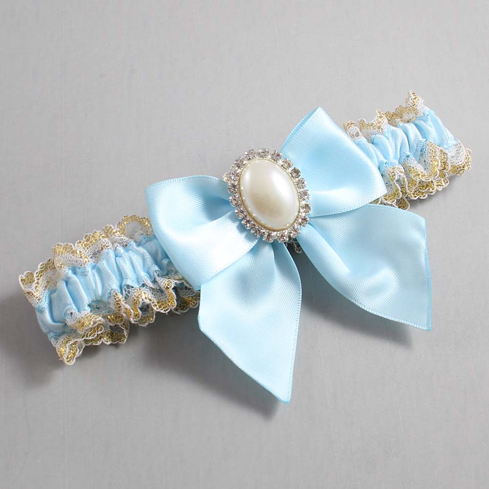 Alice Blue White-Gold Lace Wedding Garter / Blue and White Wedding Garters / Wedding Garter / Custom Wedding Garter / Bridal Garter / Prom Garter / Linda Joyce Couture / Personalized Garter / Personalized Wedding Garter / Personalized Prom Garter
