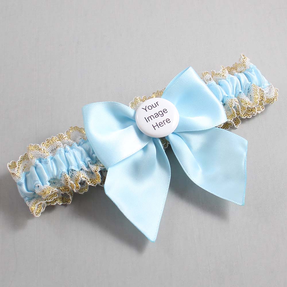 Alice Blue White-Gold Lace Wedding Garter / Blue and White Wedding Garters / Wedding Garter / Custom Wedding Garter / Bridal Garter / Prom Garter / Linda Joyce Couture / Personalized Garter / Personalized Wedding Garter / Personalized Prom Garter