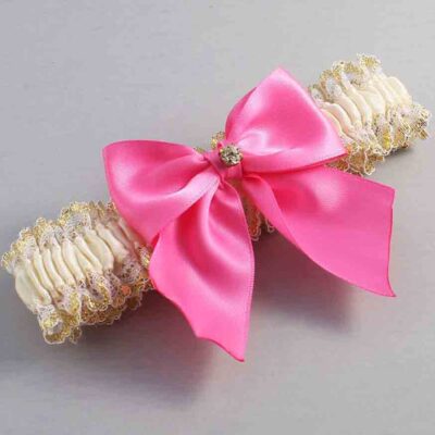 Ivory  Persian Pink and White-Gold Lace Wedding Garter / Ivory and Pink Wedding Garters / Wedding Garter / Custom Wedding Garter / Bridal Garter / Prom Garter / Linda Joyce Couture / Personalized Garter / Personalized Wedding Garter / Personalized Prom Garter