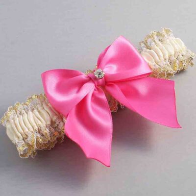 Ivory Persian Pink and White-Gold Lace Wedding Garter / Ivory and Pink Wedding Garters / Wedding Garter / Custom Wedding Garter / Bridal Garter / Prom Garter / Linda Joyce Couture / Personalized Garter / Personalized Wedding Garter / Personalized Prom Garter