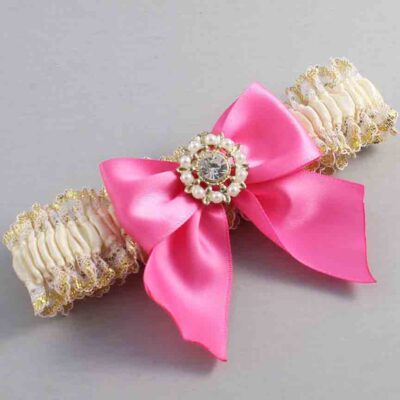 Ivory Persian Pink and White-Gold Lace Wedding Garter / Ivory and Pink Wedding Garters / Wedding Garter / Custom Wedding Garter / Bridal Garter / Prom Garter / Linda Joyce Couture / Personalized Garter / Personalized Wedding Garter / Personalized Prom Garter
