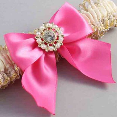 Ivory  Persian Pink and White-Gold Lace Wedding Garter / Ivory and Pink Wedding Garters / Wedding Garter / Custom Wedding Garter / Bridal Garter / Prom Garter / Linda Joyce Couture / Personalized Garter / Personalized Wedding Garter / Personalized Prom Garter