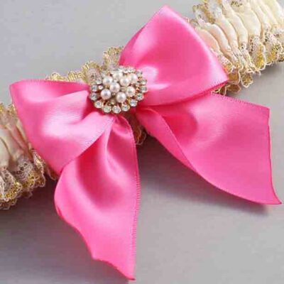 Ivory  Persian Pink and White-Gold Lace Wedding Garter / Ivory and Pink Wedding Garters / Wedding Garter / Custom Wedding Garter / Bridal Garter / Prom Garter / Linda Joyce Couture / Personalized Garter / Personalized Wedding Garter / Personalized Prom Garter