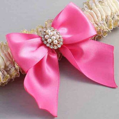 Ivory  Persian Pink and White-Gold Lace Wedding Garter / Ivory and Pink Wedding Garters / Wedding Garter / Custom Wedding Garter / Bridal Garter / Prom Garter / Linda Joyce Couture / Personalized Garter / Personalized Wedding Garter / Personalized Prom Garter
