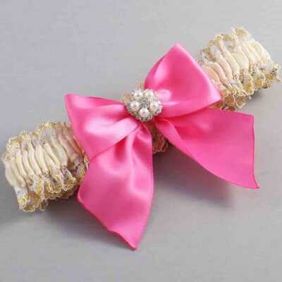 Ivory Persian Pink and White-Gold Lace Wedding Garter / Ivory and Pink Wedding Garters / Wedding Garter / Custom Wedding Garter / Bridal Garter / Prom Garter / Linda Joyce Couture / Personalized Garter / Personalized Wedding Garter / Personalized Prom Garter