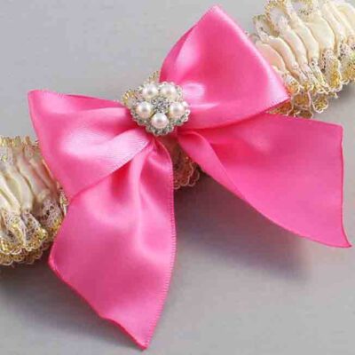 Ivory  Persian Pink and White-Gold Lace Wedding Garter / Ivory and Pink Wedding Garters / Wedding Garter / Custom Wedding Garter / Bridal Garter / Prom Garter / Linda Joyce Couture / Personalized Garter / Personalized Wedding Garter / Personalized Prom Garter