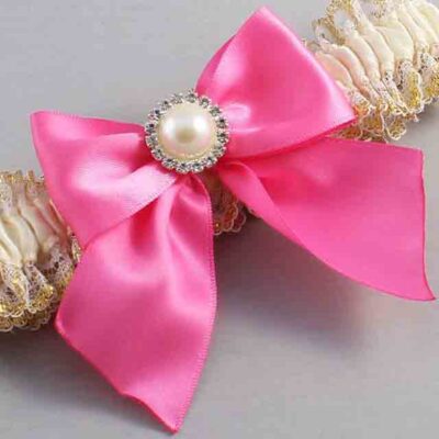 Ivory  Persian Pink and White-Gold Lace Wedding Garter / Ivory and Pink Wedding Garters / Wedding Garter / Custom Wedding Garter / Bridal Garter / Prom Garter / Linda Joyce Couture / Personalized Garter / Personalized Wedding Garter / Personalized Prom Garter