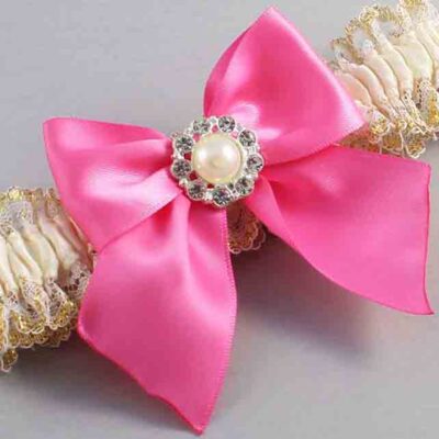 Ivory  Persian Pink and White-Gold Lace Wedding Garter / Ivory and Pink Wedding Garters / Wedding Garter / Custom Wedding Garter / Bridal Garter / Prom Garter / Linda Joyce Couture / Personalized Garter / Personalized Wedding Garter / Personalized Prom Garter