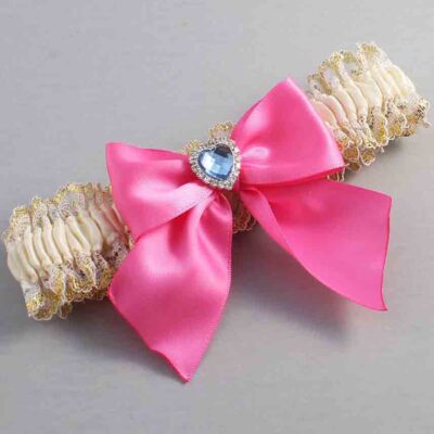 Ivory  Persian Pink and White-Gold Lace Wedding Garter / Ivory and Pink Wedding Garters / Wedding Garter / Custom Wedding Garter / Bridal Garter / Prom Garter / Linda Joyce Couture / Personalized Garter / Personalized Wedding Garter / Personalized Prom Garter