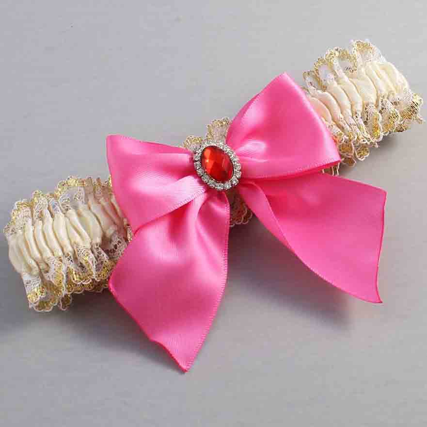 Ivory Persian Pink and White-Gold Lace Wedding Garter / Ivory and Pink Wedding Garters / Wedding Garter / Custom Wedding Garter / Bridal Garter / Prom Garter / Linda Joyce Couture / Personalized Garter / Personalized Wedding Garter / Personalized Prom Garter
