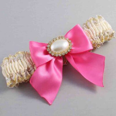 Ivory Persian Pink and White-Gold Lace Wedding Garter / Ivory and Pink Wedding Garters / Wedding Garter / Custom Wedding Garter / Bridal Garter / Prom Garter / Linda Joyce Couture / Personalized Garter / Personalized Wedding Garter / Personalized Prom Garter