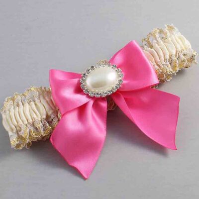 Ivory Persian Pink and White-Gold Lace Wedding Garter / Ivory and Pink Wedding Garters / Wedding Garter / Custom Wedding Garter / Bridal Garter / Prom Garter / Linda Joyce Couture / Personalized Garter / Personalized Wedding Garter / Personalized Prom Garter