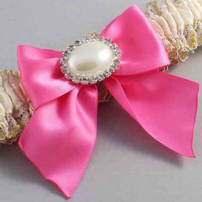 Ivory  Persian Pink and White-Gold Lace Wedding Garter / Ivory and Pink Wedding Garters / Wedding Garter / Custom Wedding Garter / Bridal Garter / Prom Garter / Linda Joyce Couture / Personalized Garter / Personalized Wedding Garter / Personalized Prom Garter