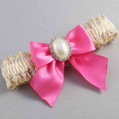 Ivory Persian Pink and White-Gold Lace Wedding Garter / Ivory and Pink Wedding Garters / Wedding Garter / Custom Wedding Garter / Bridal Garter / Prom Garter / Linda Joyce Couture / Personalized Garter / Personalized Wedding Garter / Personalized Prom Garter