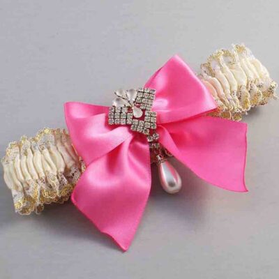 Ivory Persian Pink and White-Gold Lace Wedding Garter / Ivory and Pink Wedding Garters / Wedding Garter / Custom Wedding Garter / Bridal Garter / Prom Garter / Linda Joyce Couture / Personalized Garter / Personalized Wedding Garter / Personalized Prom Garter